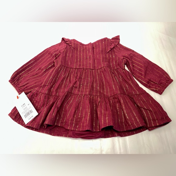 Baby CAT & JACK Dress | 2 Piece | 3-6 Mos | Burgundy & Gold Pinstripe | NWT - Picture 2 of 3
